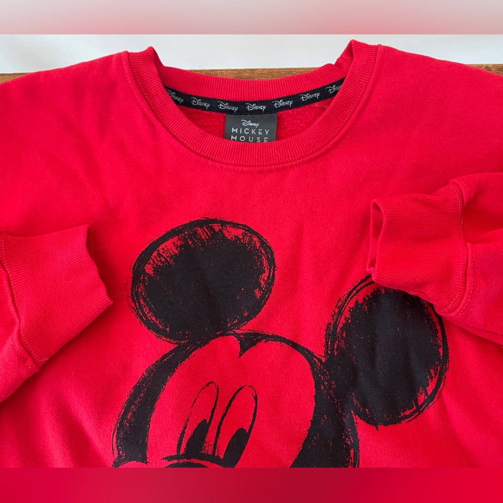 Disney Mickey Mouse Sweatshirt Double Sided Red Crewneck Sz S Jerry Leigh Cotton
